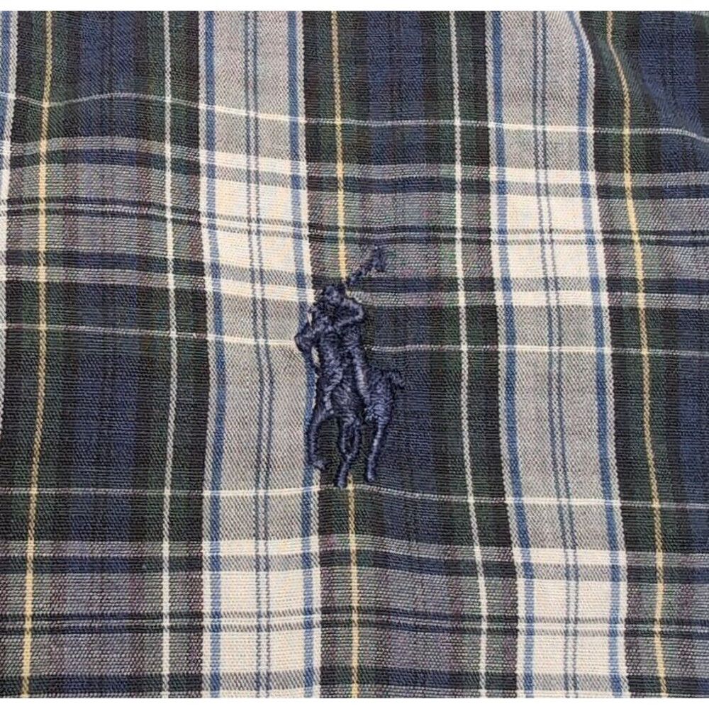 Ralph Lauren‎ 100% Cotton Short Sleeve Shirt Mens L Blue Plaid Button Up